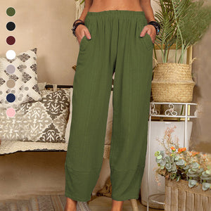 Solid Color Cotton Linen Casual Pants