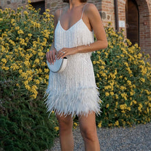 Load image into Gallery viewer, Women&#39;s Feather Fringe Sequin Spaghetti Strap Dress