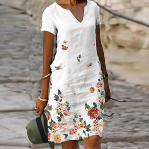 Flower Cotton and Linen Dress