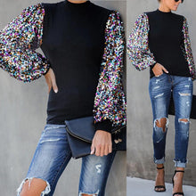 Load image into Gallery viewer, Half Turtle Neck Sequins Blouse