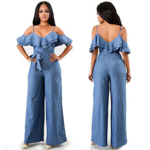 Load image into Gallery viewer, Sling Low-cut Ruffled Wide-leg Jumpsuit