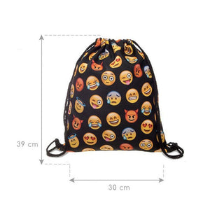 Funny Emoji Print Drawstring Bag