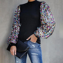 Load image into Gallery viewer, Half Turtle Neck Sequins Blouse