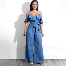 Load image into Gallery viewer, Sling Low-cut Ruffled Wide-leg Jumpsuit