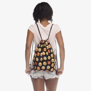 Funny Emoji Print Drawstring Bag