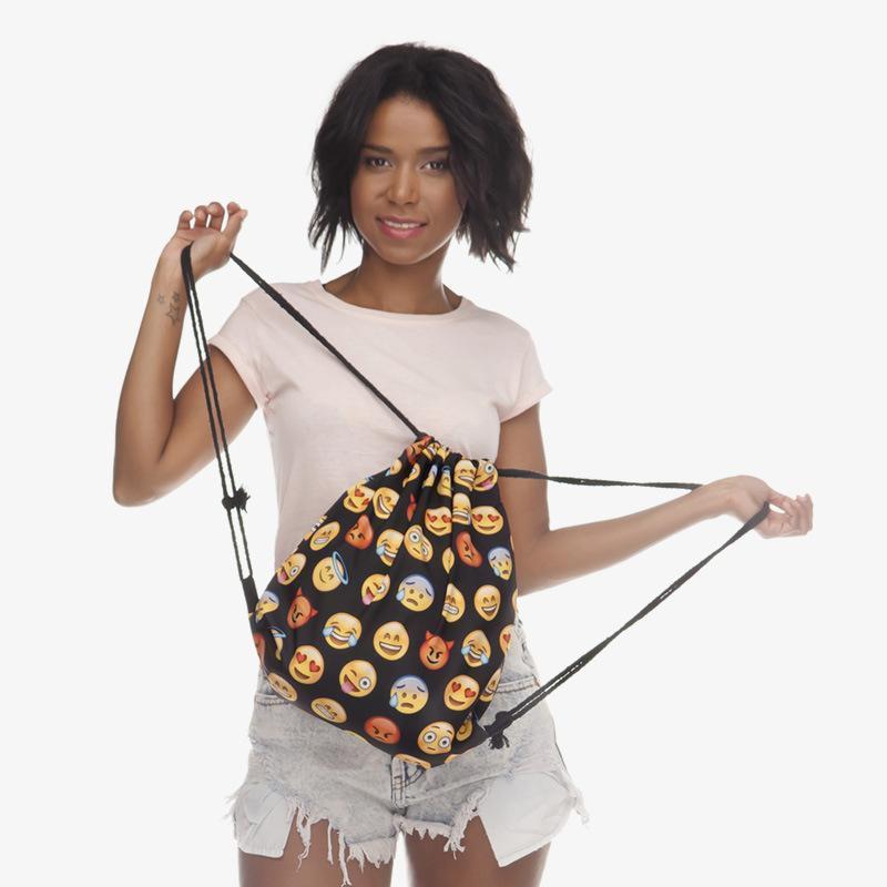 Funny Emoji Print Drawstring Bag