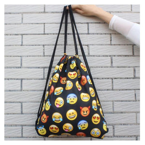 Funny Emoji Print Drawstring Bag