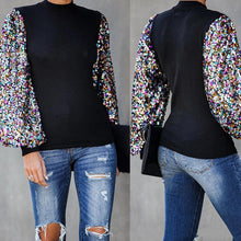 Load image into Gallery viewer, Half Turtle Neck Sequins Blouse