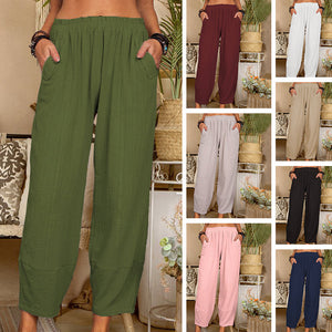 Solid Color Cotton Linen Casual Pants