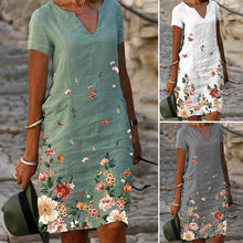 Load image into Gallery viewer, Flower Cotton and Linen Dress