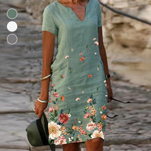 Load image into Gallery viewer, Flower Cotton and Linen Dress