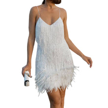 Load image into Gallery viewer, Women&#39;s Feather Fringe Sequin Spaghetti Strap Dress